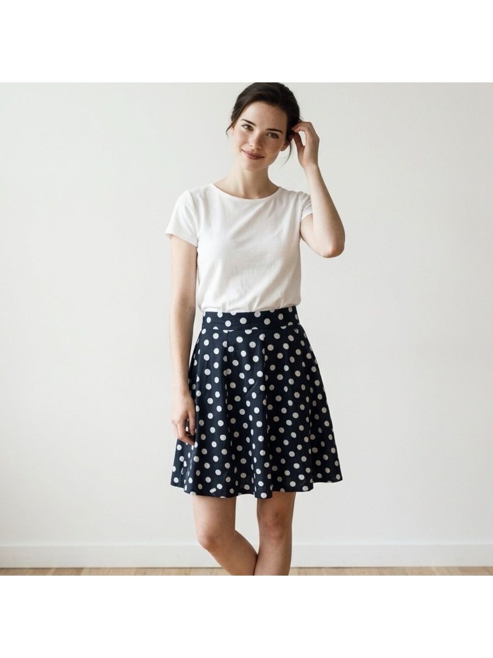 Amanda & Chelsea Navy and White Polka Dot A-Line Skirt